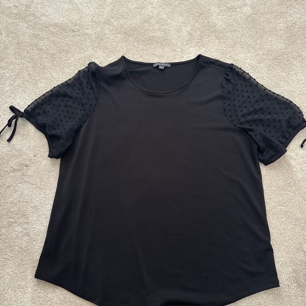 Adrianna Papell Black Dot-Sleeve Short-Sleeve Blouse